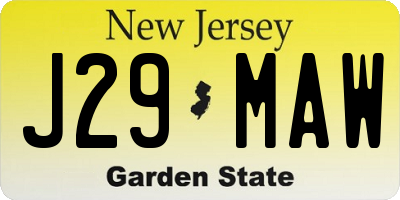 NJ license plate J29MAW