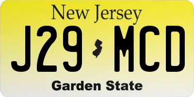 NJ license plate J29MCD