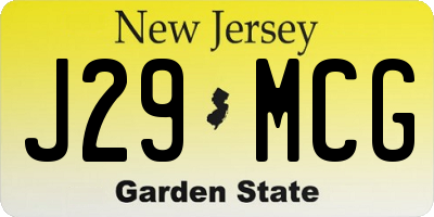 NJ license plate J29MCG