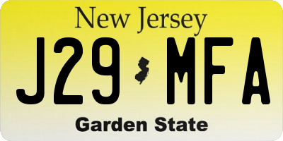 NJ license plate J29MFA