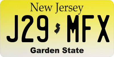 NJ license plate J29MFX