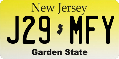 NJ license plate J29MFY