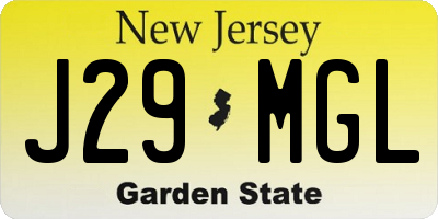 NJ license plate J29MGL