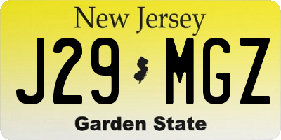 NJ license plate J29MGZ