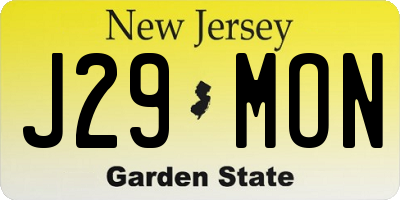 NJ license plate J29MON