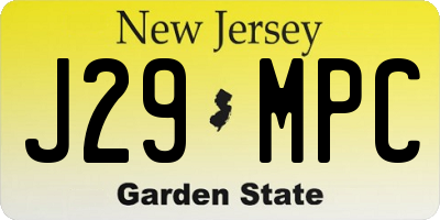 NJ license plate J29MPC