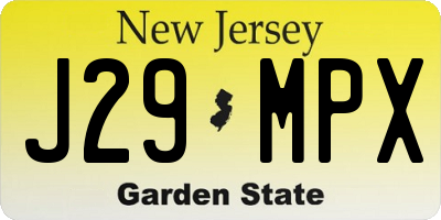 NJ license plate J29MPX