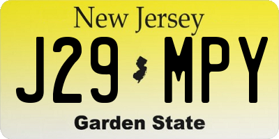 NJ license plate J29MPY