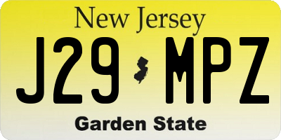 NJ license plate J29MPZ