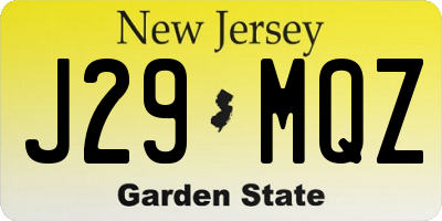 NJ license plate J29MQZ