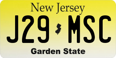 NJ license plate J29MSC