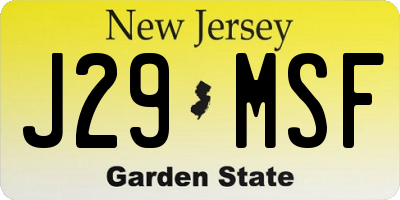 NJ license plate J29MSF