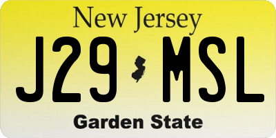 NJ license plate J29MSL