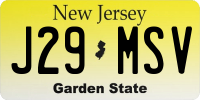 NJ license plate J29MSV
