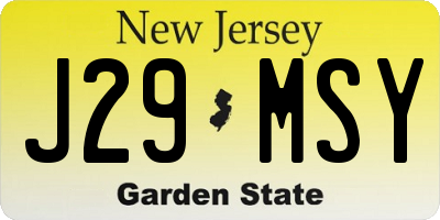 NJ license plate J29MSY