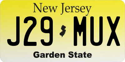 NJ license plate J29MUX