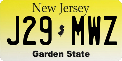 NJ license plate J29MWZ