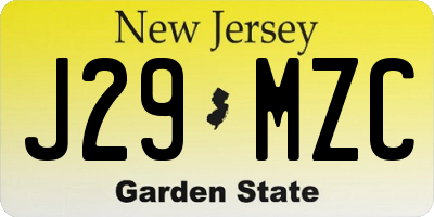 NJ license plate J29MZC