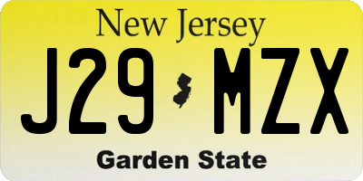 NJ license plate J29MZX