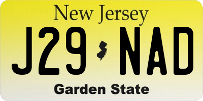 NJ license plate J29NAD