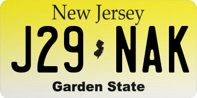 NJ license plate J29NAK