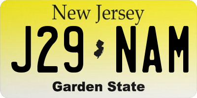 NJ license plate J29NAM