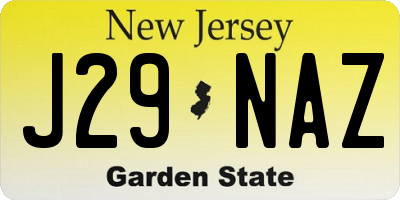 NJ license plate J29NAZ
