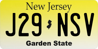 NJ license plate J29NSV
