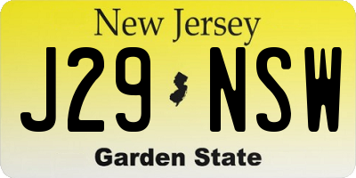 NJ license plate J29NSW