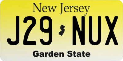 NJ license plate J29NUX