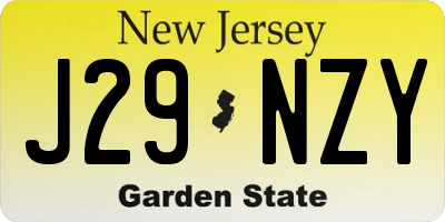 NJ license plate J29NZY