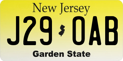 NJ license plate J29OAB