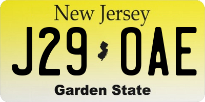 NJ license plate J29OAE