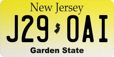 NJ license plate J29OAI