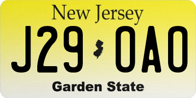 NJ license plate J29OAO