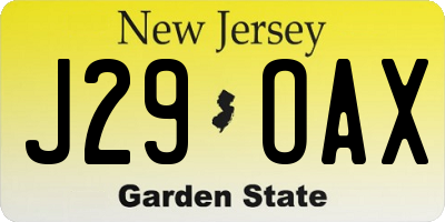 NJ license plate J29OAX