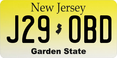 NJ license plate J29OBD
