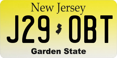 NJ license plate J29OBT