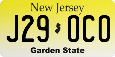 NJ license plate J29OCO