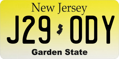 NJ license plate J29ODY