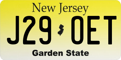 NJ license plate J29OET