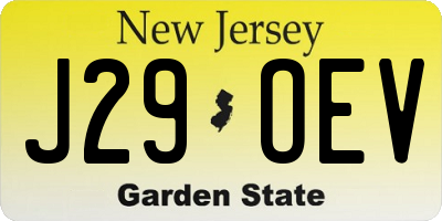 NJ license plate J29OEV