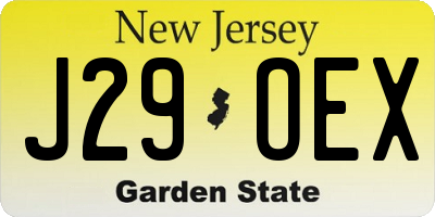 NJ license plate J29OEX