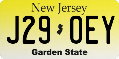 NJ license plate J29OEY