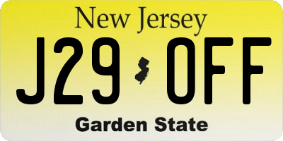 NJ license plate J29OFF