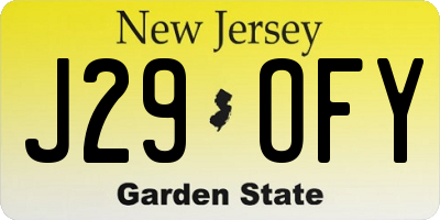 NJ license plate J29OFY