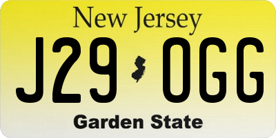 NJ license plate J29OGG
