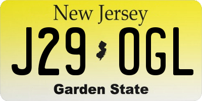 NJ license plate J29OGL