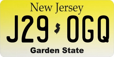 NJ license plate J29OGQ