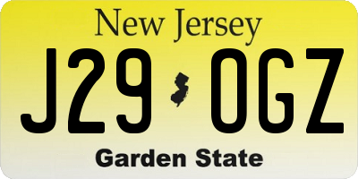 NJ license plate J29OGZ